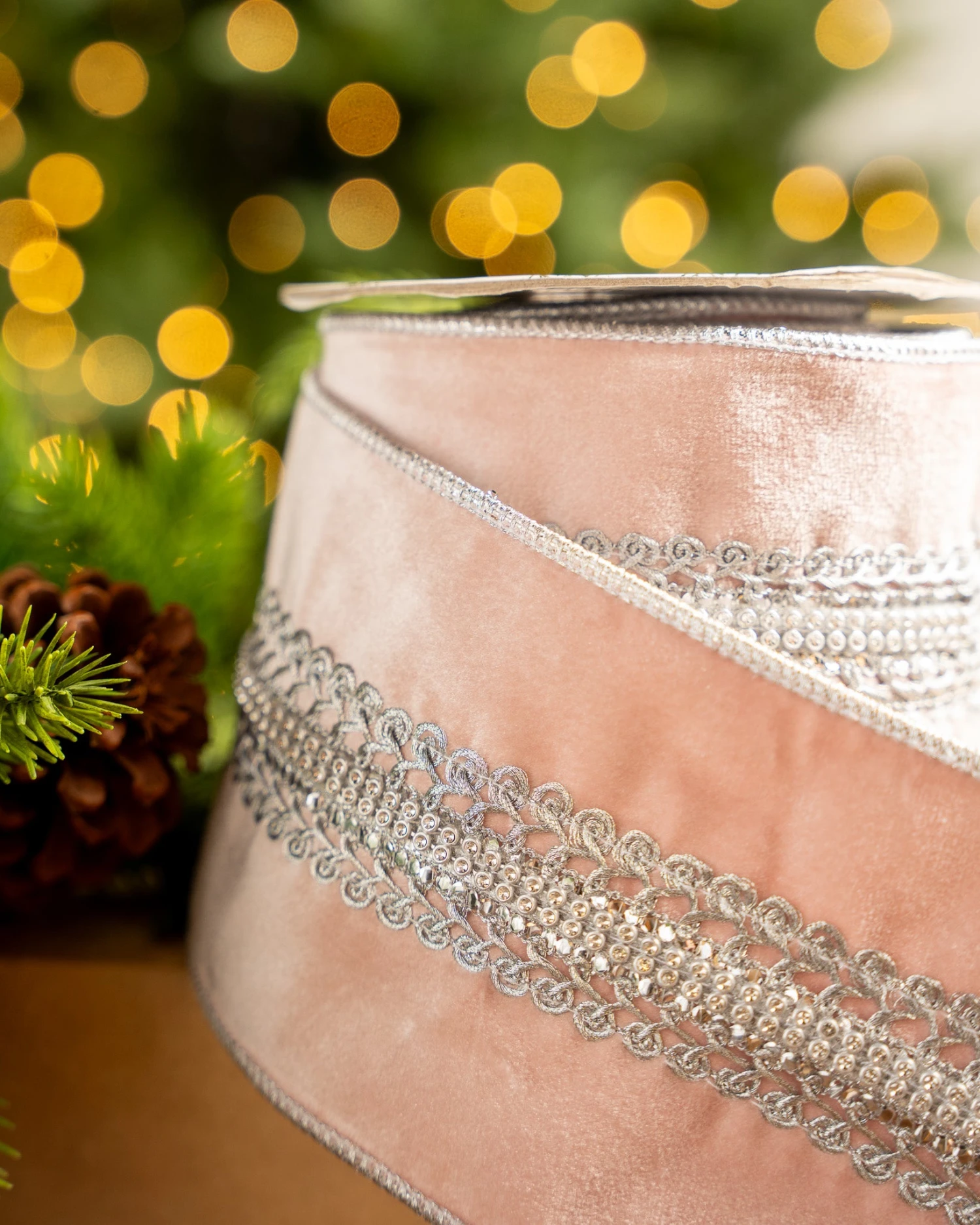 4" X5YD Blush Pink Velvet With Silver Jewels - Image 2