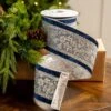 4" X5YD Navy Velvet Ribbon Beaded In Silver