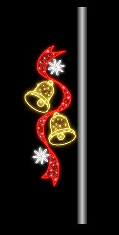 6 FT X 2 FT LED Gold Bells With Red Bow Pole Banner