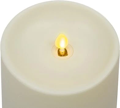 7" Ivory Led Flame Effect Wax Candle Pillar Battery Operated With Remote - Image 3