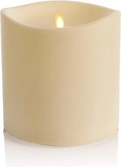 7" Ivory Led Flame Effect Wax Candle Pillar Battery Operated With Remote