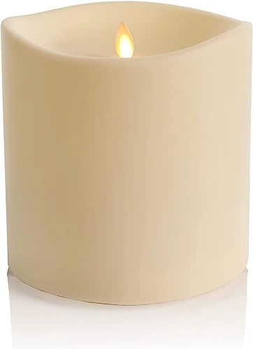 7" Ivory Led Flame Effect Wax Candle Pillar Battery Operated With Remote