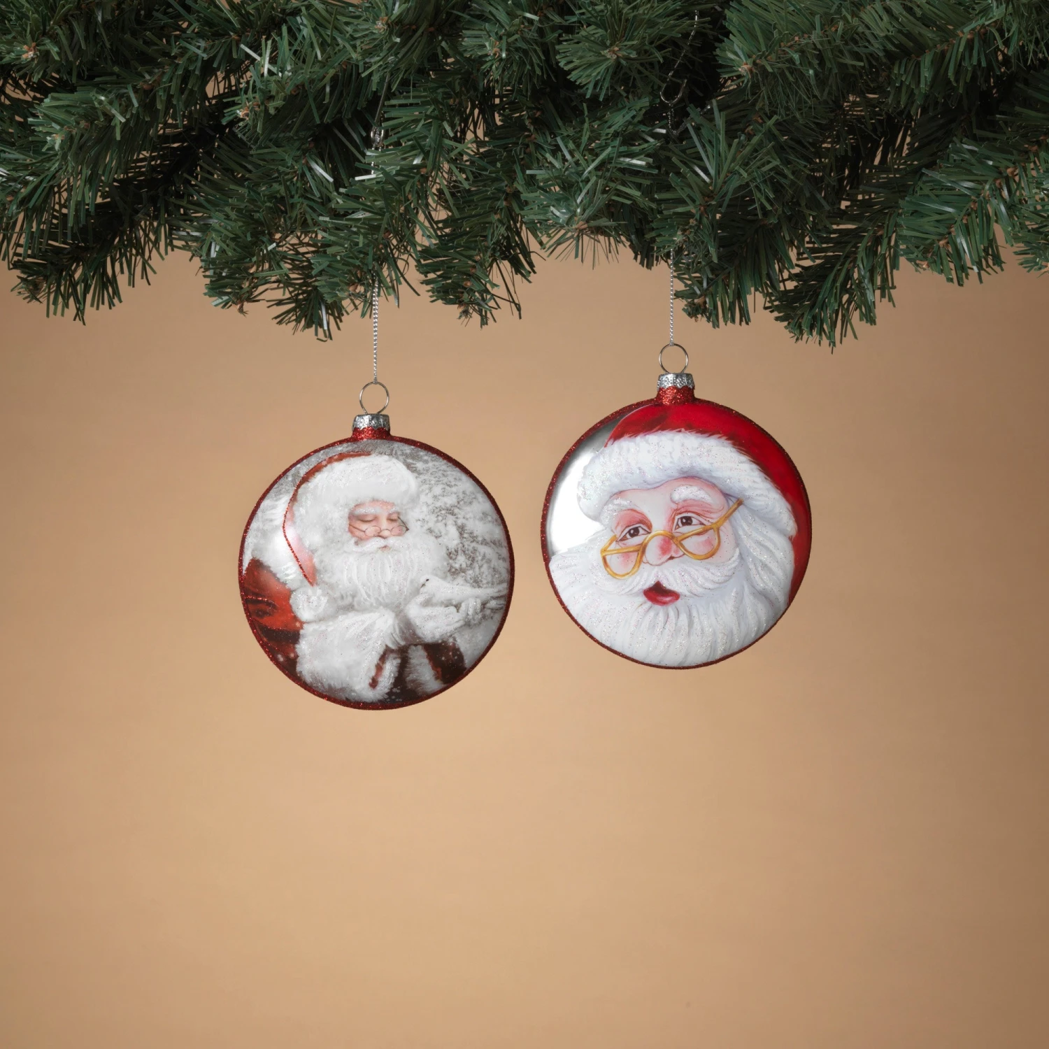 4" Santa Disk Ornament Set Of 2 - Image 2