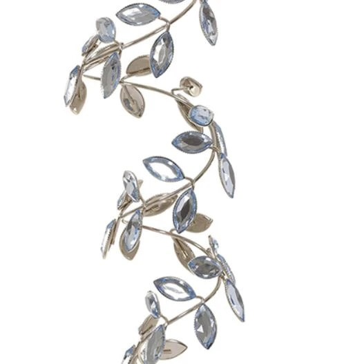 14" Silver & Blue Swirl Rhinestone Leaf Ornament - Image 2