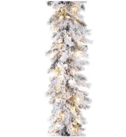 9 FT X 12" Snow Pine Garland Pre-lit With 100 Clear LED Lights
