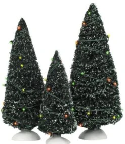 Village Accessory Green Twinkling Trees Pack Of 3