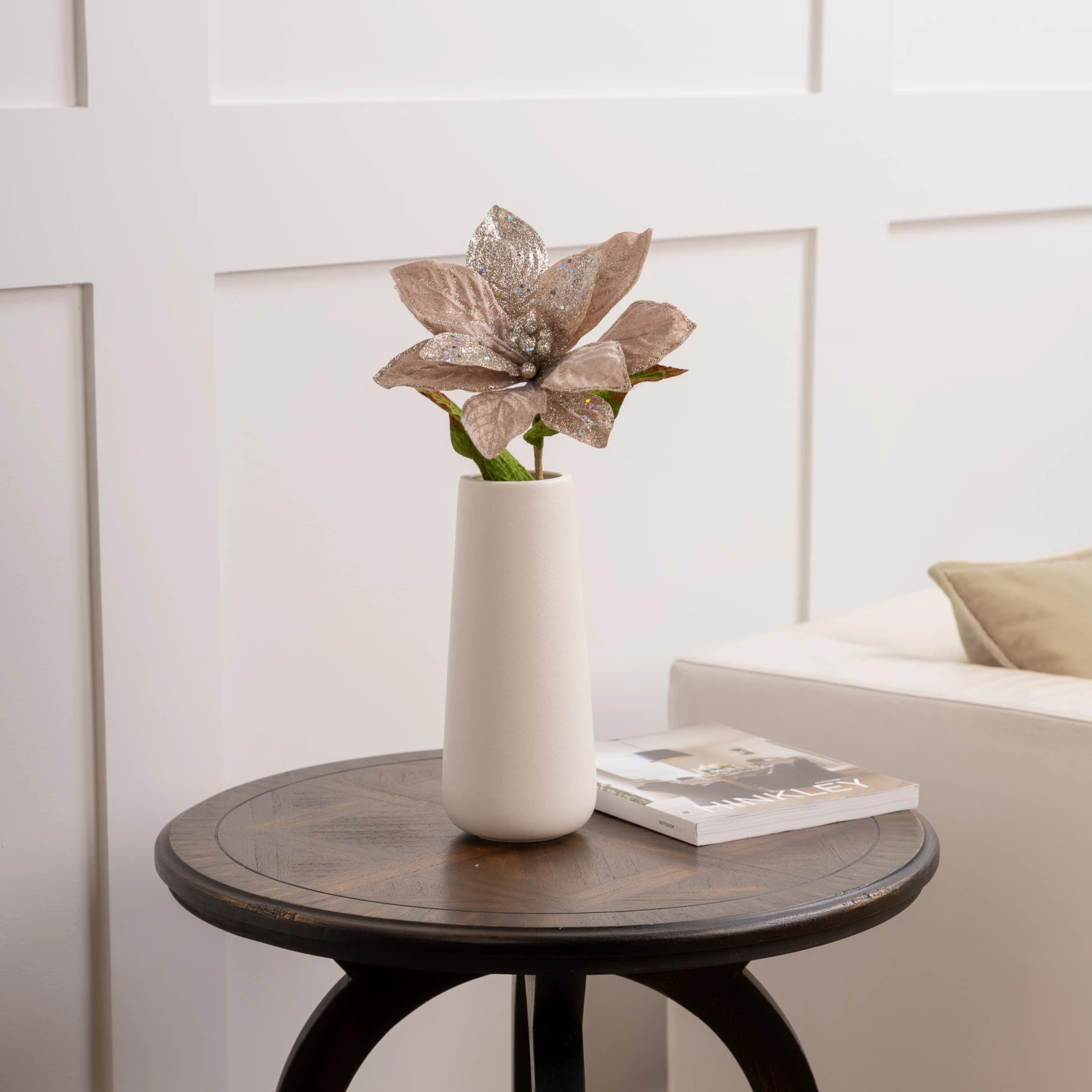 27" Taupe Velvet Sequin Poinsettia Stem Set Of 12 - Image 4