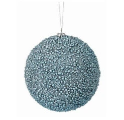 6" Blue Metallic Mini Bead Ball Ornament Set Of 6