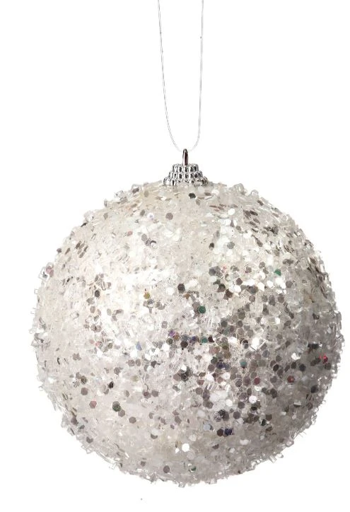 4.5" White Iced Ball Set Of 12 3 4.5" White Iced Ball Set Of 12