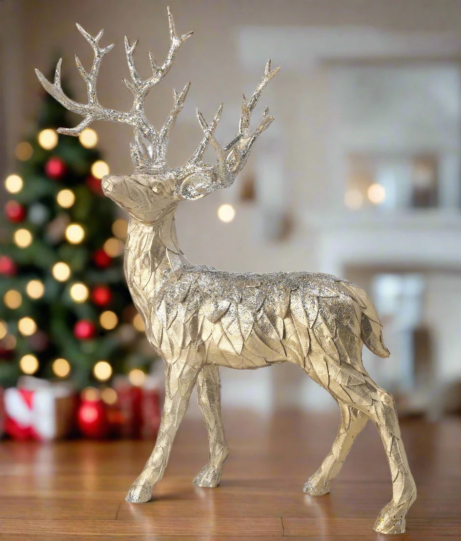 22" Glitter Standing Champagne Reindeer