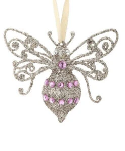 4" Bee Ornament With Pink Gem Set Of 4