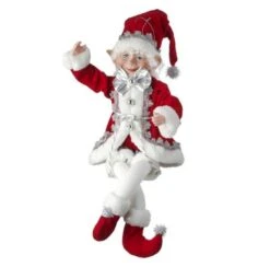 17" Red, Silver, & White Bendable Fabric Elf