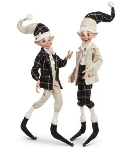 30" Black & Cream Plaid Elf Set Of 2