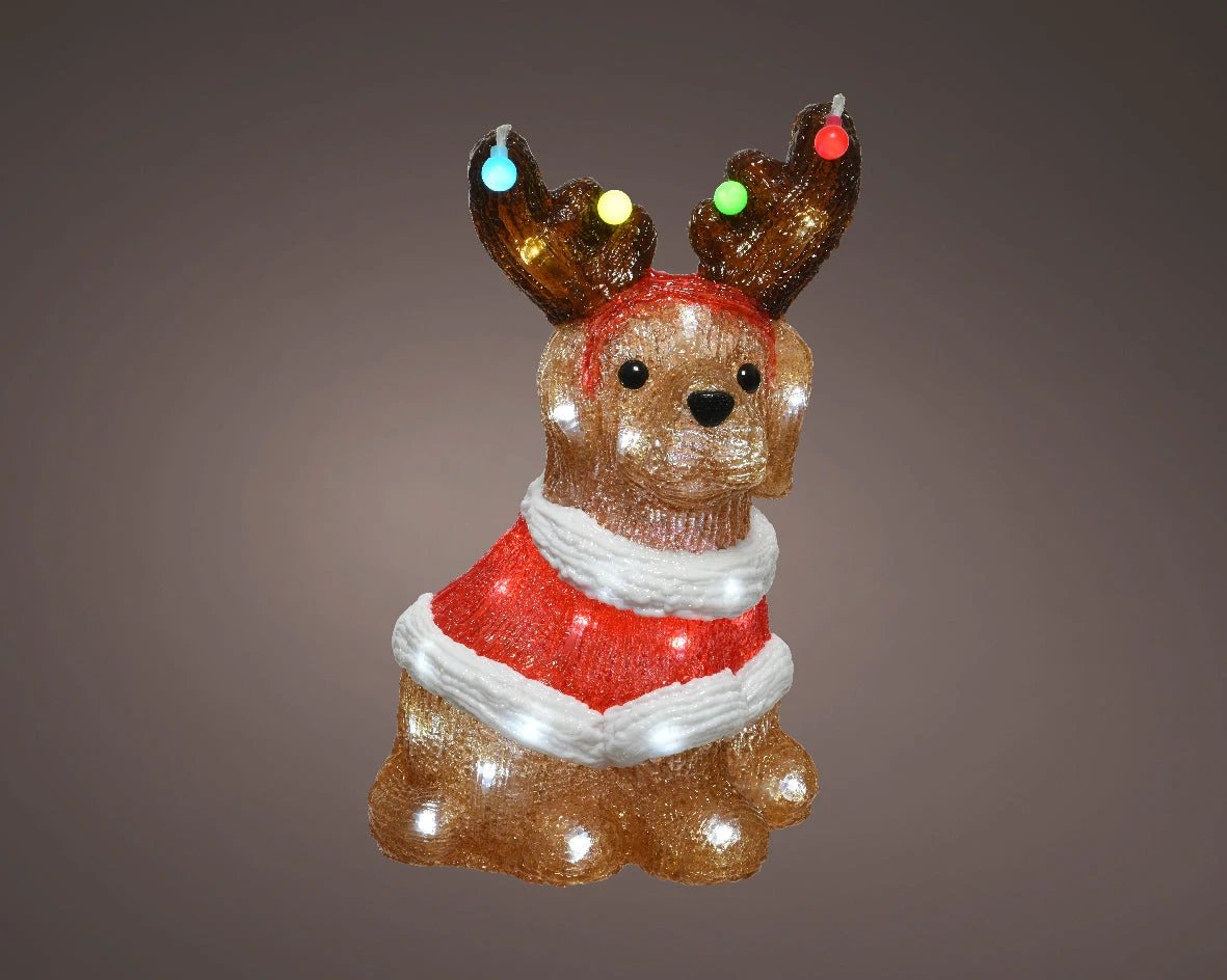 14"" Festive Acrylic Dog With 40 LED Lights