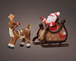 19" 90 LED Cool White Battery Operated Outdoor Santa Sleigh & Reindeer Acrylic