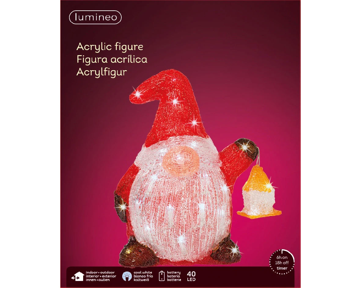 12" 40 LED Cool White Battery Operated Outdoor Gnome Acrylic - Image 2